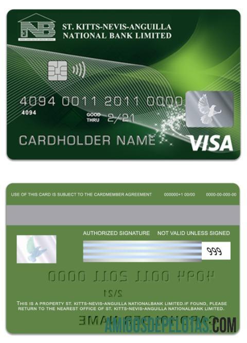 Cartão de débito Visa Limited de São Cristóvão e Nevis National Bank modelo